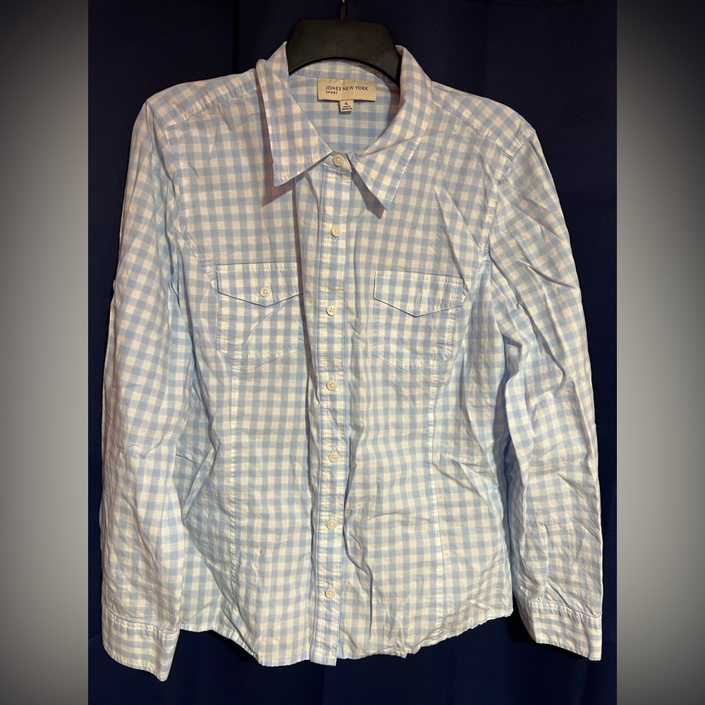 Jones New York Blue Gingham Women's Button Down Shirt